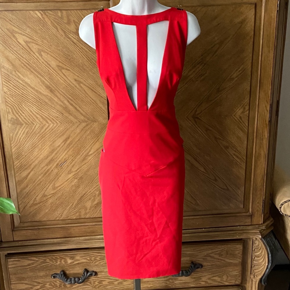 Celeb Boutique Red Sexy Cut Out Midi Dress
